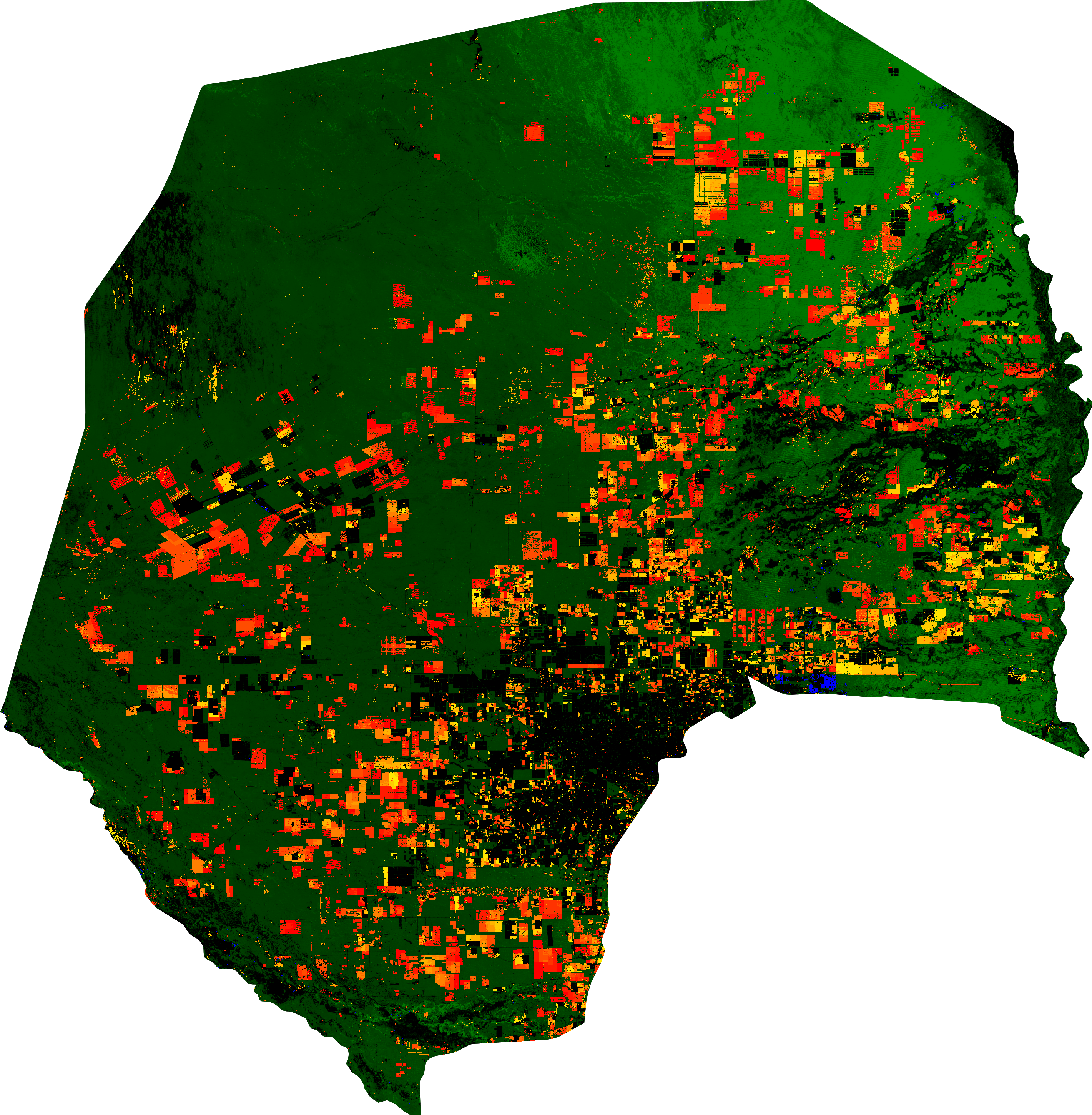 Mapa de cambio de cobertura forestal en Alto Paraguay y Boquerón, año 10