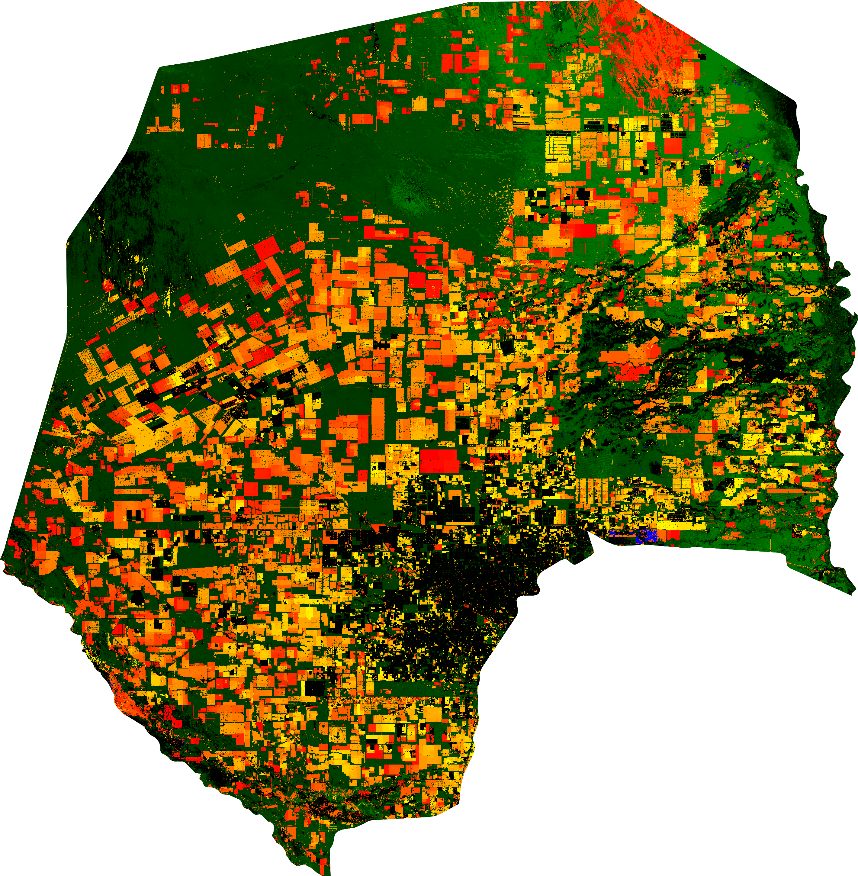 Mapa de cambio de cobertura forestal en Alto Paraguay y Boquerón, año 25