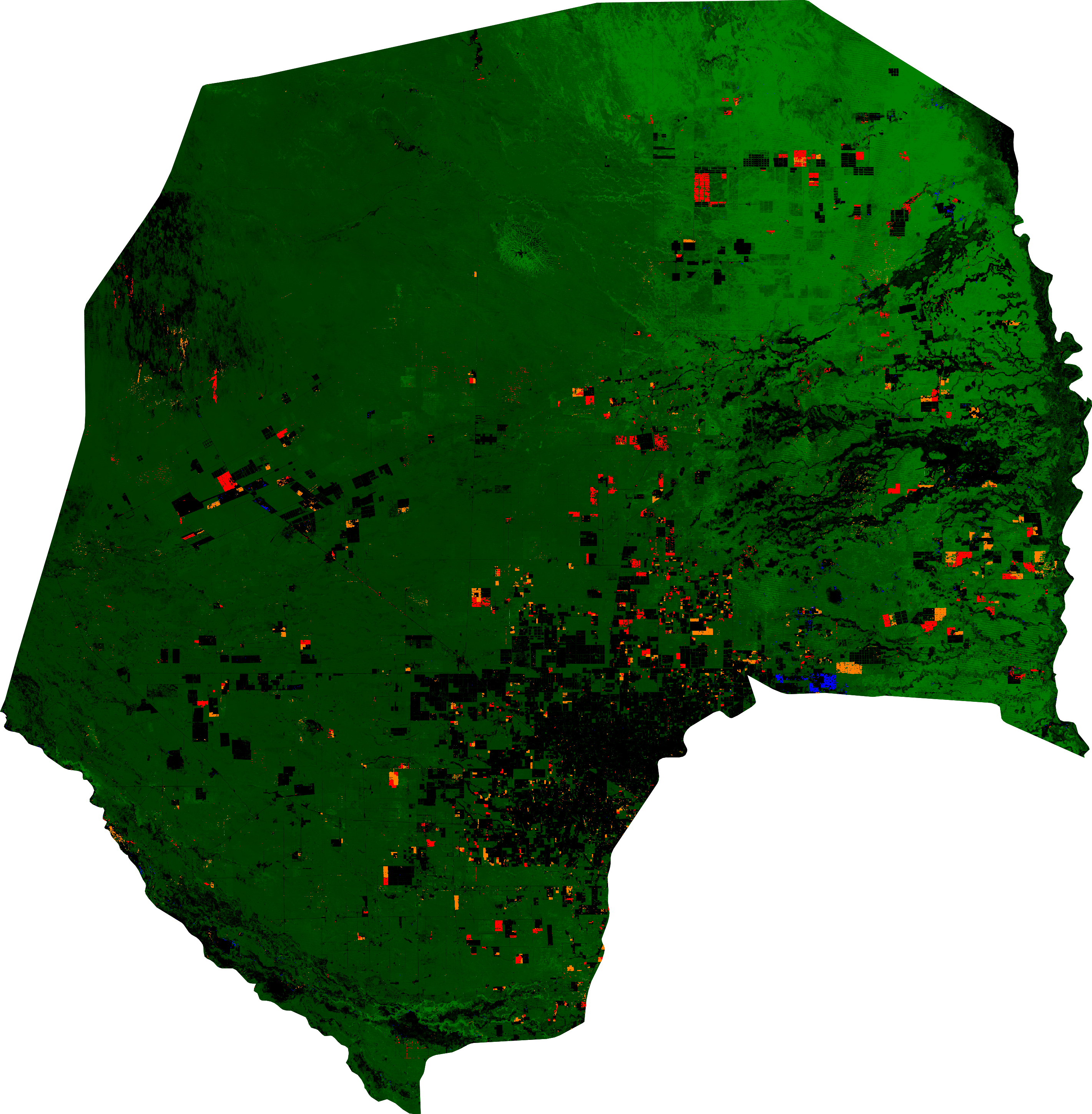 Mapa de cambio de cobertura forestal en Alto Paraguay y Boquerón, año 2